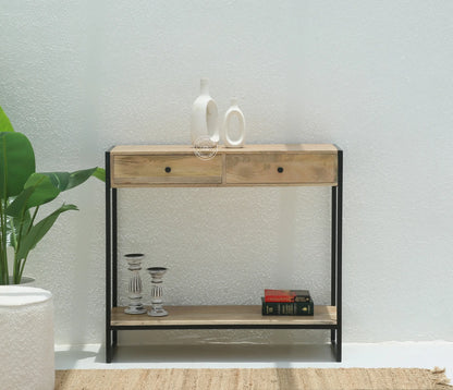 Orlina Industrial Two Drawer Wooden Desk Console - Opelhome