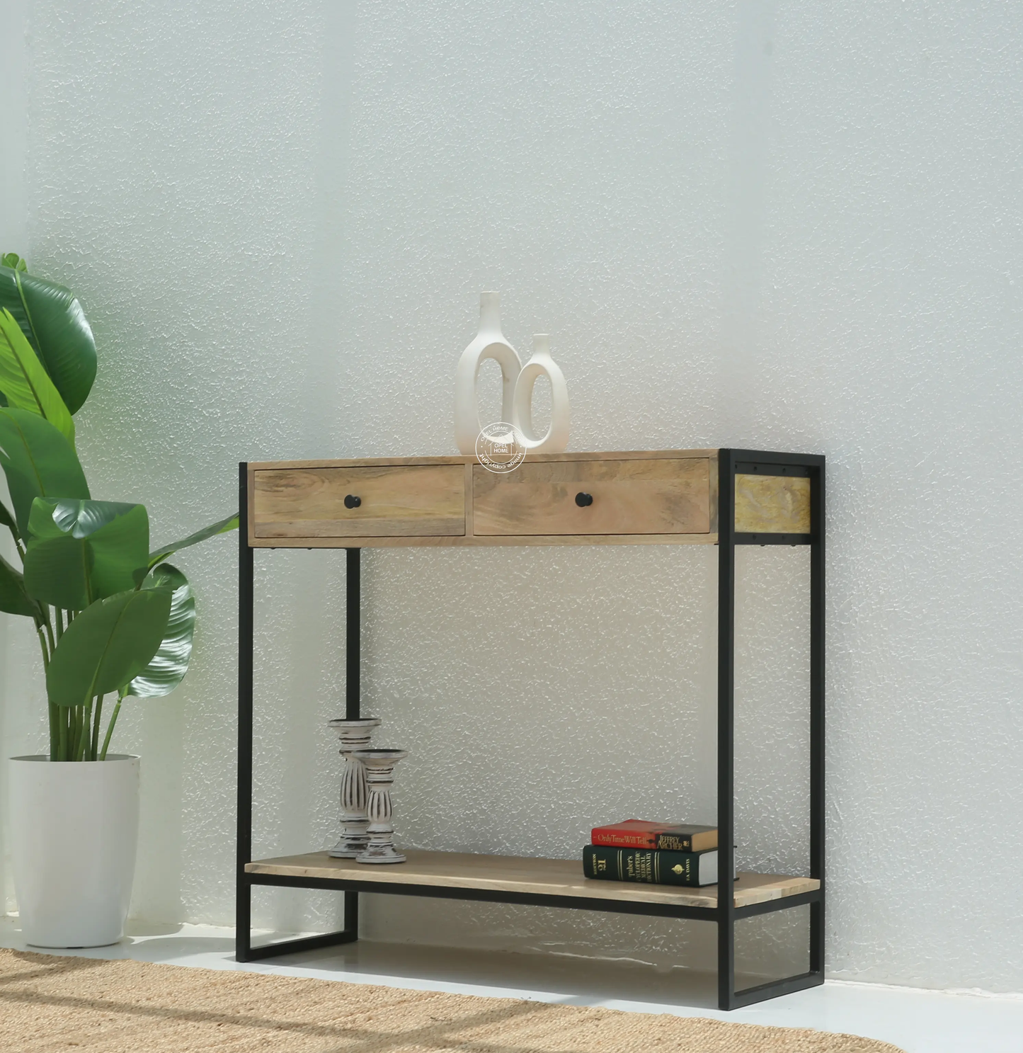 Orlina Industrial Two Drawer Wooden Desk Console - Opelhome