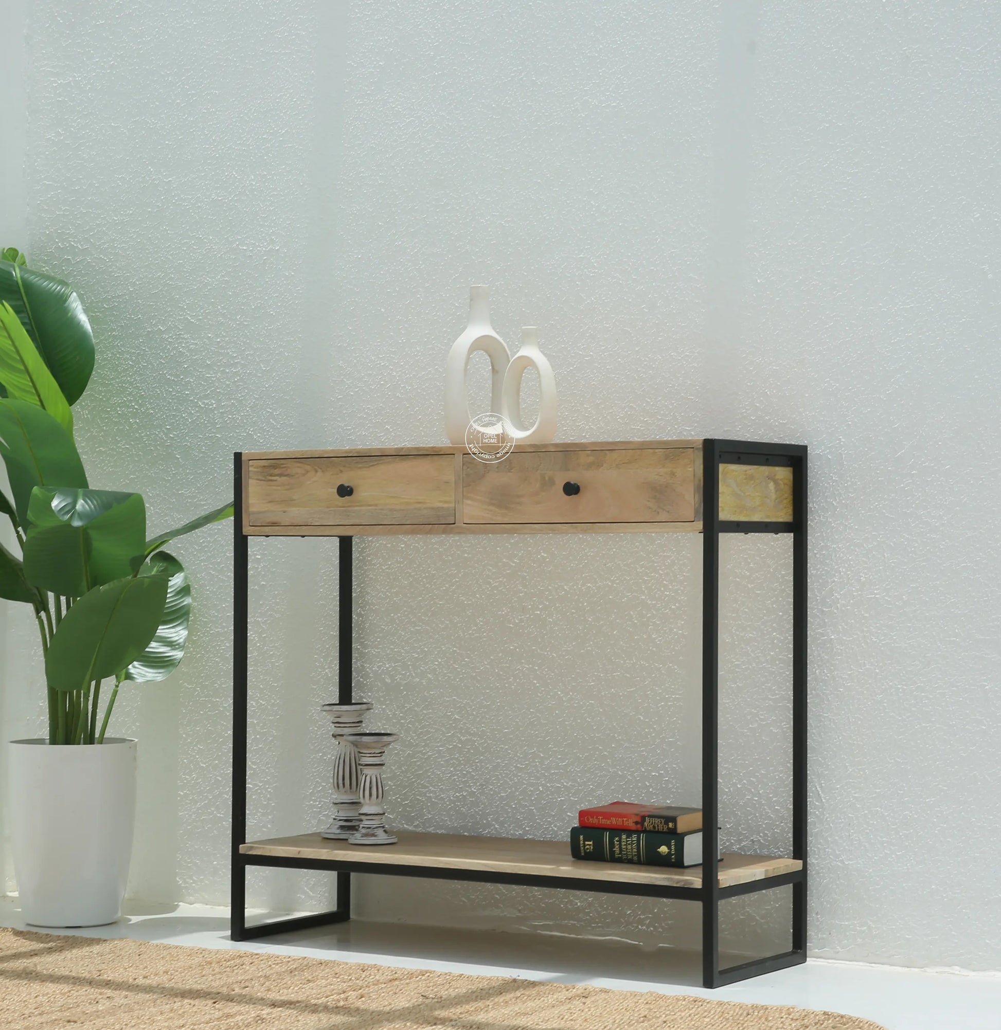 Orlina Industrial Two Drawer Wooden Desk Console - Opelhome