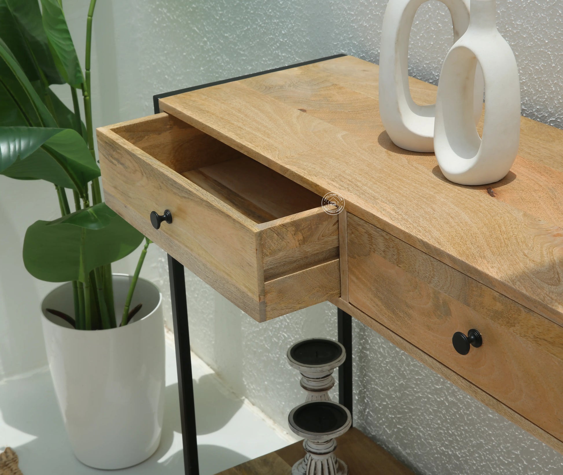 Orlina Industrial Two Drawer Wooden Desk Console - Opelhome