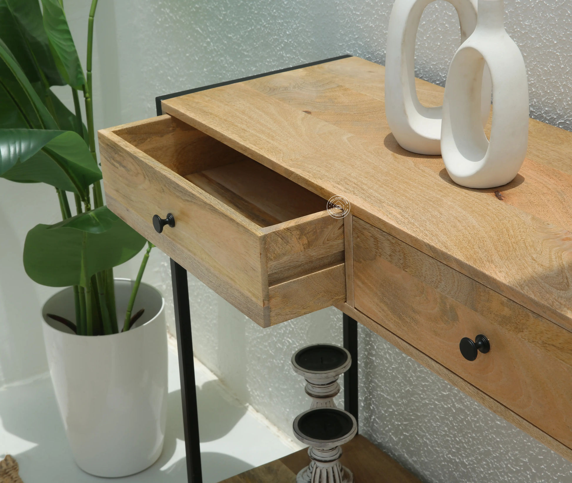 Orlina Industrial Two Drawer Wooden Desk Console - Opelhome