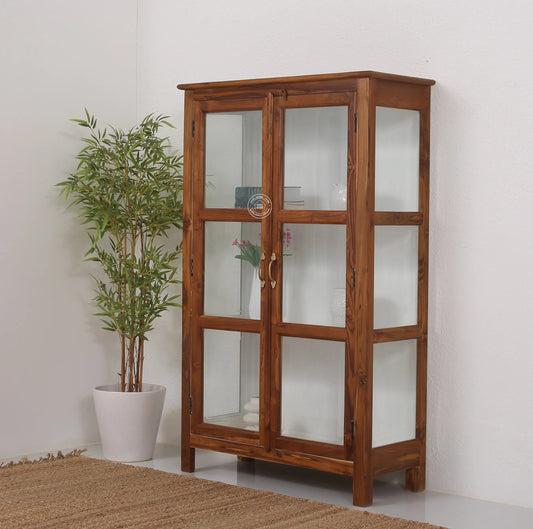 Oscar Teak Wood Display Cabinet Medium – Solid Teak Wood, Natural Finish | Opelhome UAE - Opelhome
