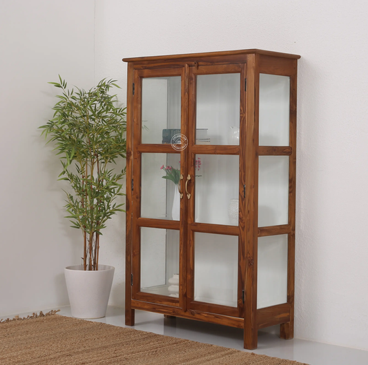 Oscar Teak Wood Display Cabinet Medium – Solid Teak Wood, Natural Finish | Opelhome UAE - Opelhome