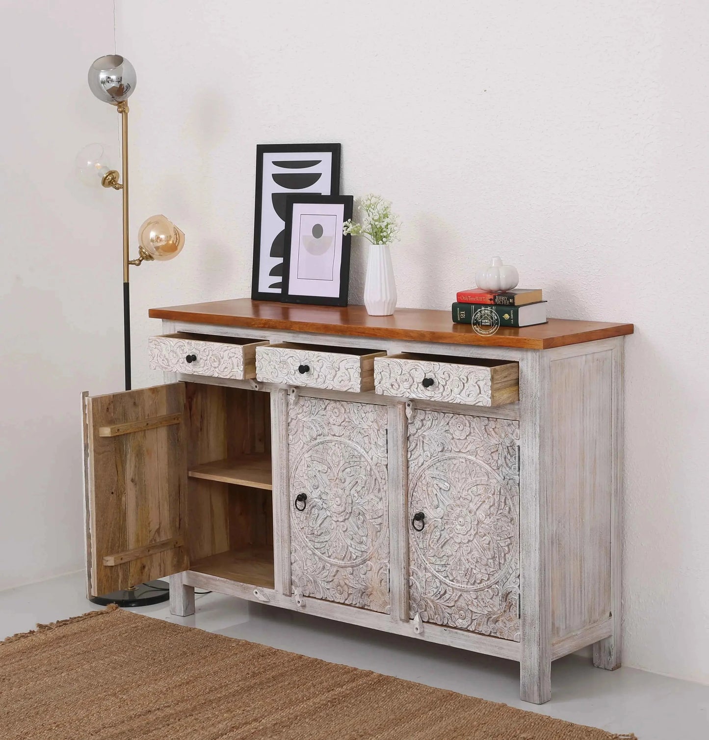 Oslo Wooden 3 Door 3 Drawer Sideboard (Multiple Color Options) | Opelhome UAE