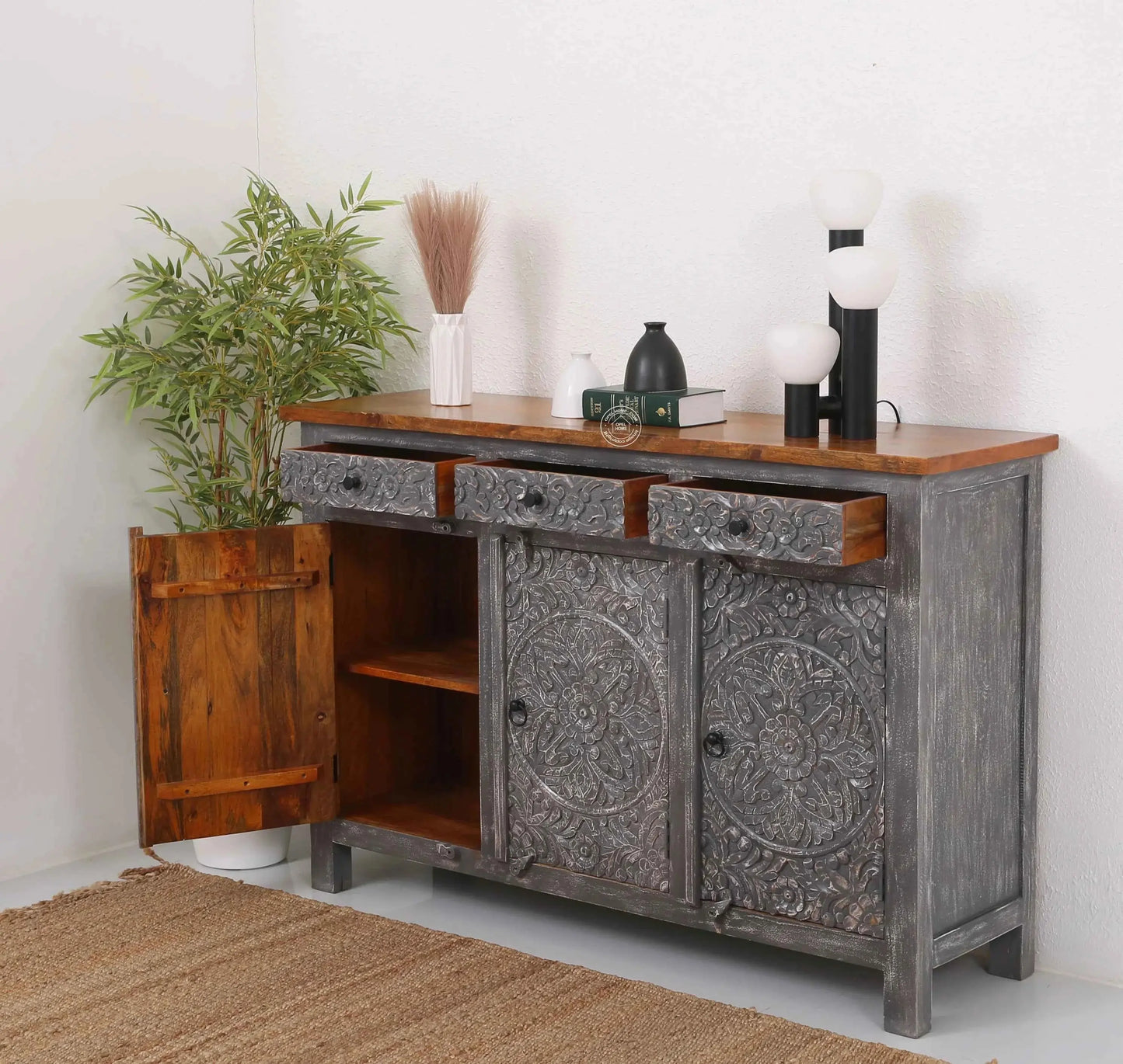 Oslo Wooden 3 Door 3 Drawer Sideboard (Multiple Color Options) | Opelhome UAE