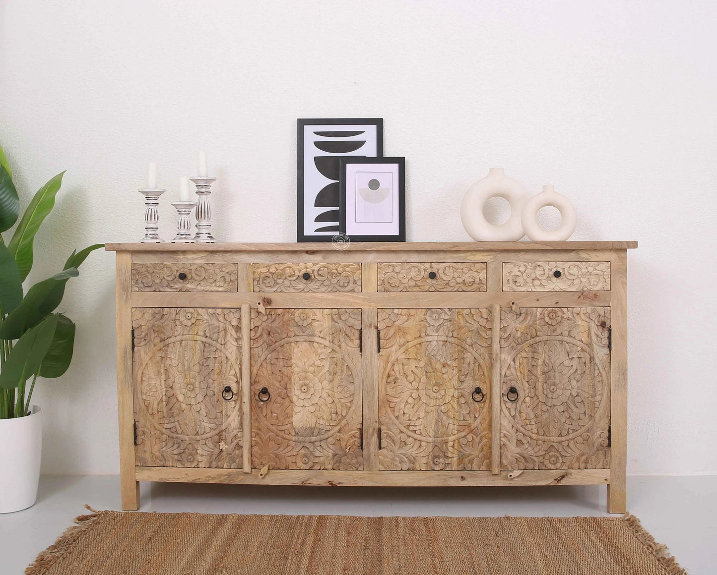 Oslo Wooden 4 Door 4 Drawer Sideboard – Solid Mango Wood | Opelhome UAE