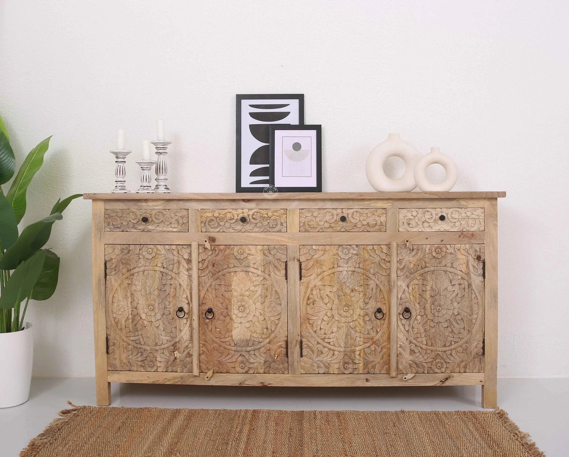 Oslo Wooden 4 Door 4 Drawer Sideboard – Solid Mango Wood | Opelhome UAE