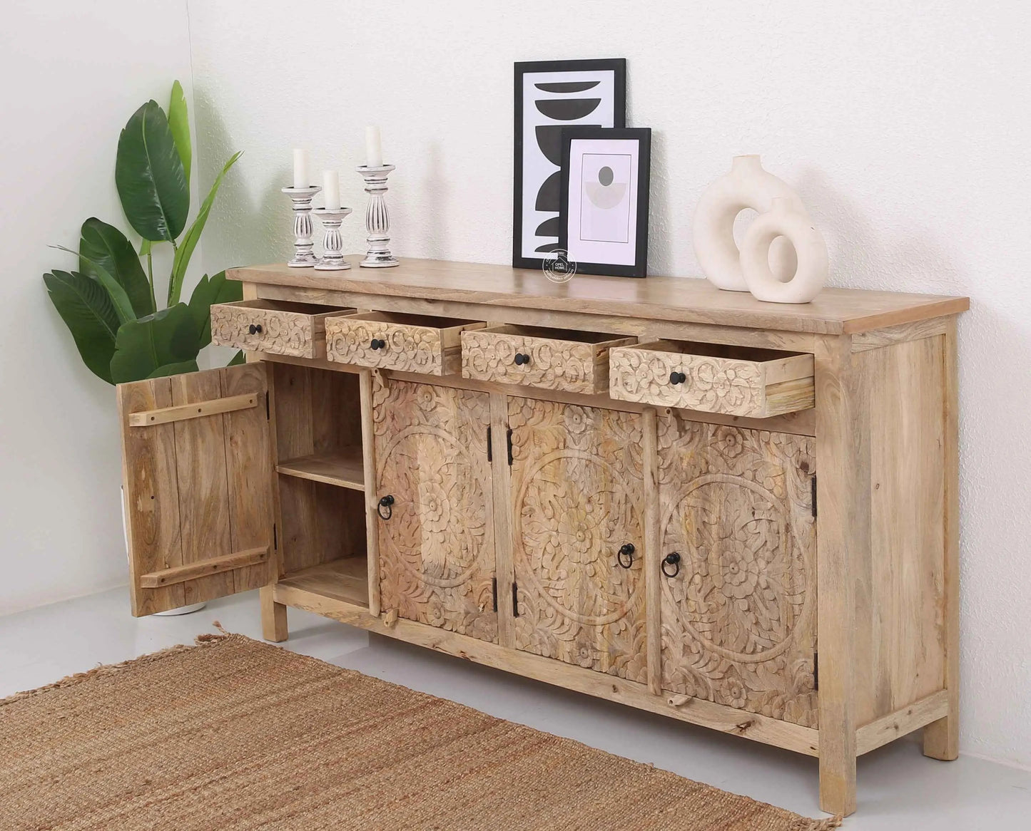 Oslo Wooden 4 Door 4 Drawer Sideboard – Solid Mango Wood | Opelhome UAE