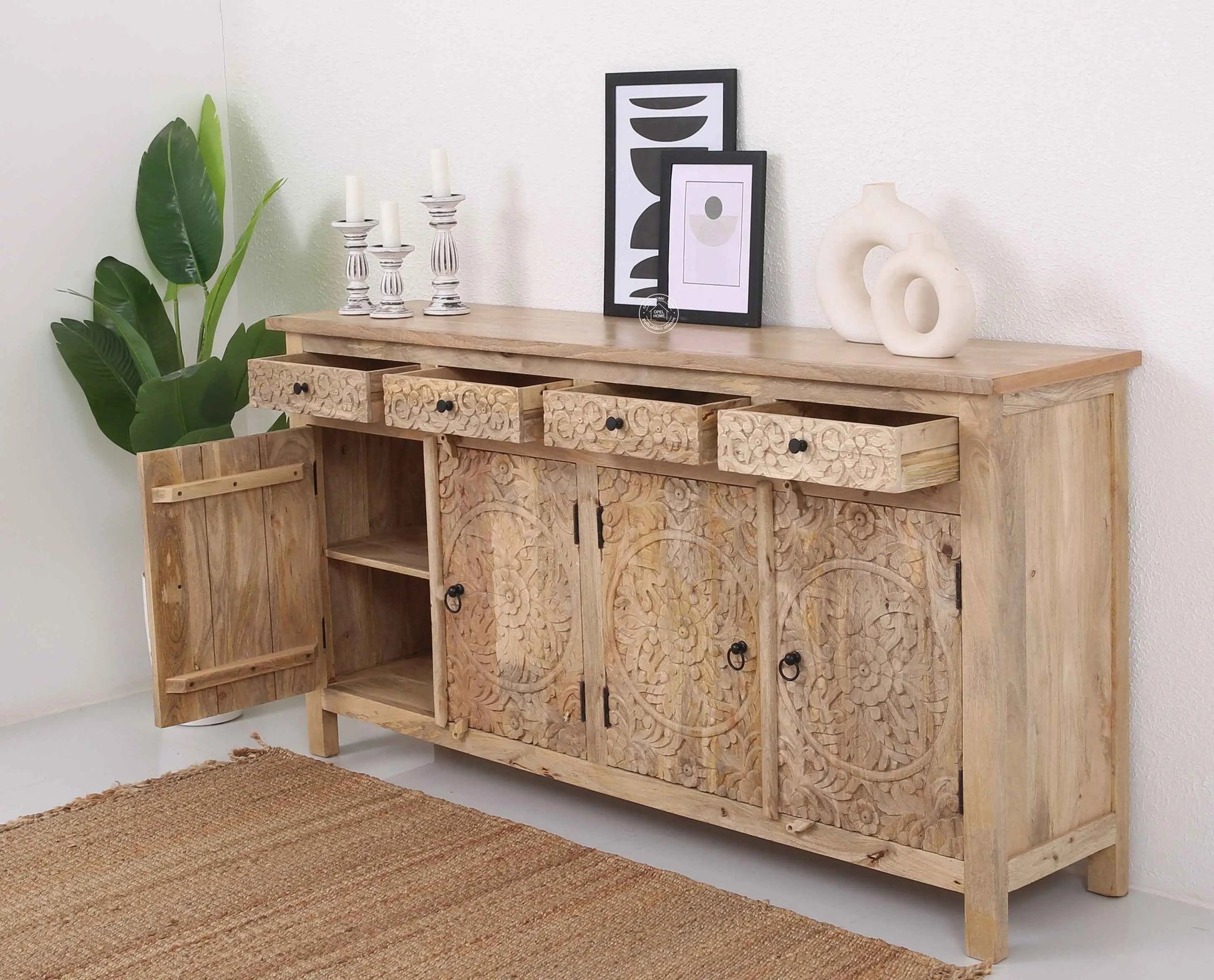 Oslo Wooden 4 Door 4 Drawer Sideboard – Solid Mango Wood | Opelhome UAE
