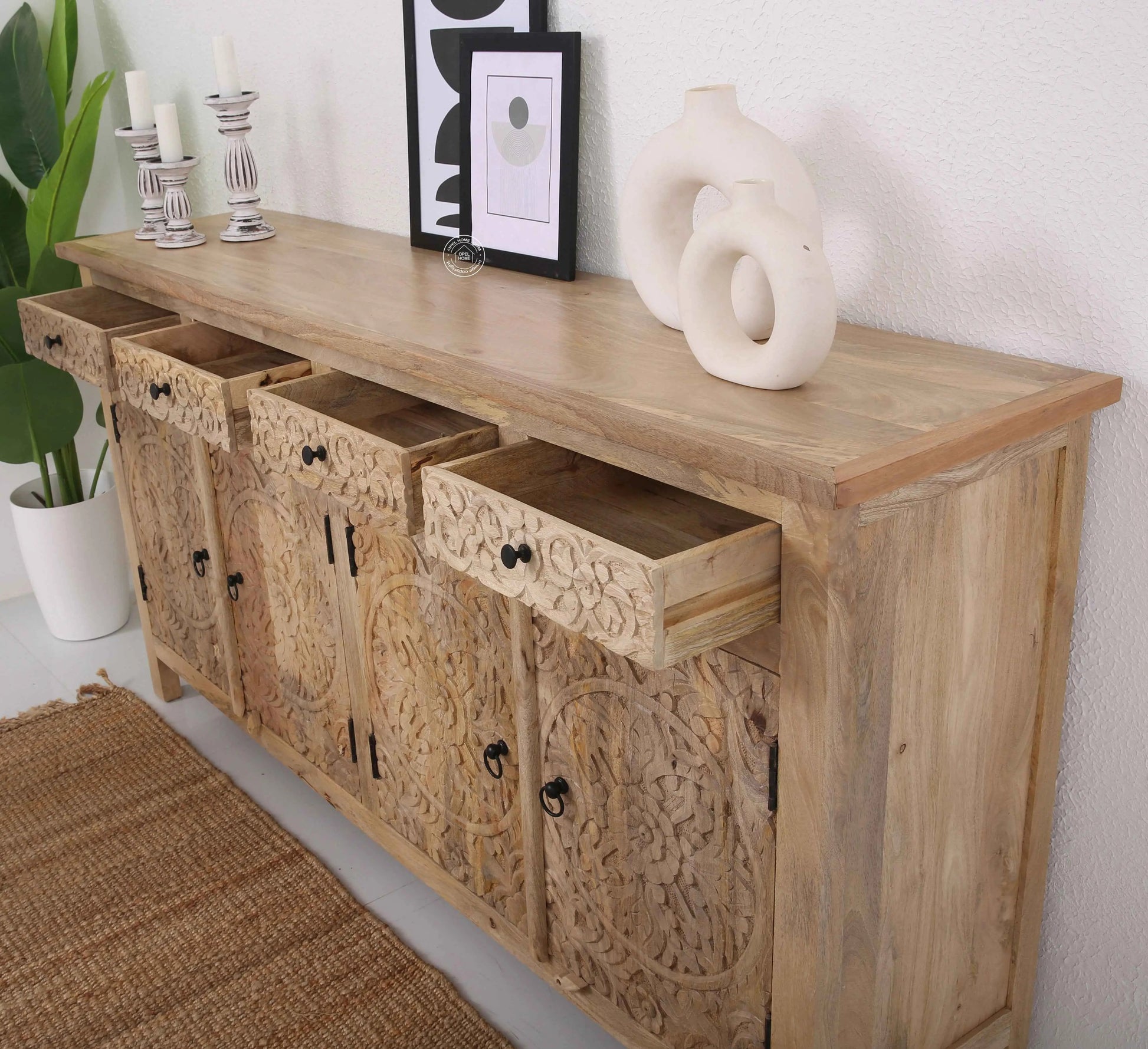 Oslo Wooden 4 Door 4 Drawer Sideboard – Solid Mango Wood | Opelhome UAE