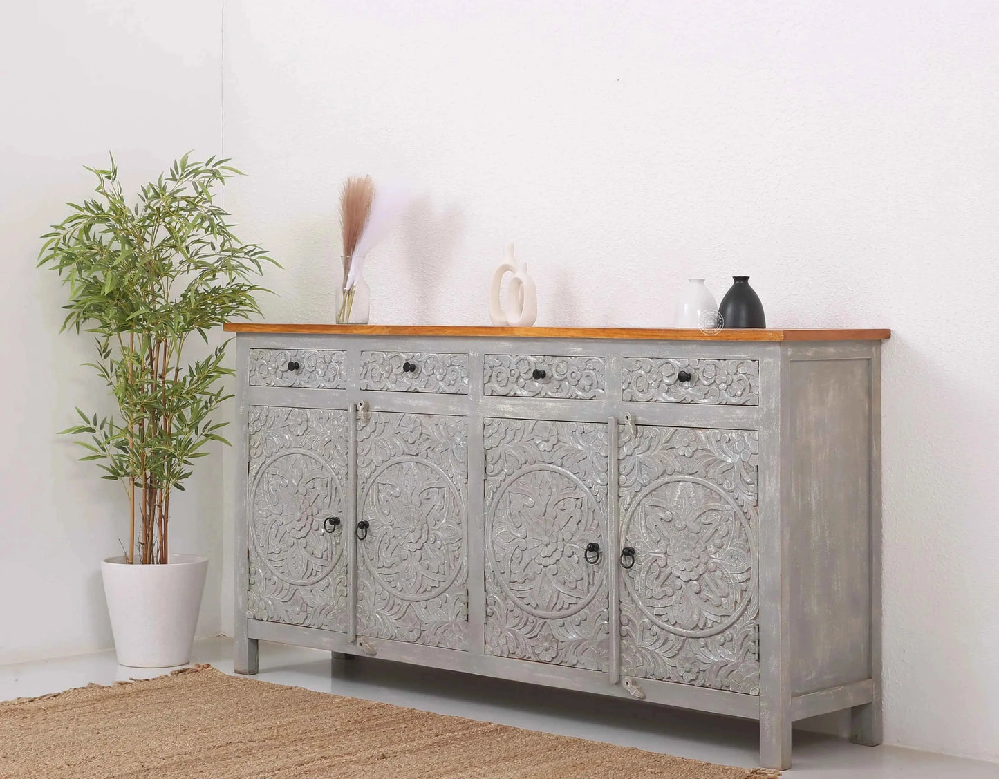 Oslo Wooden 4 Door 4 Drawer Sideboard – Solid Mango Wood | Opelhome UAE