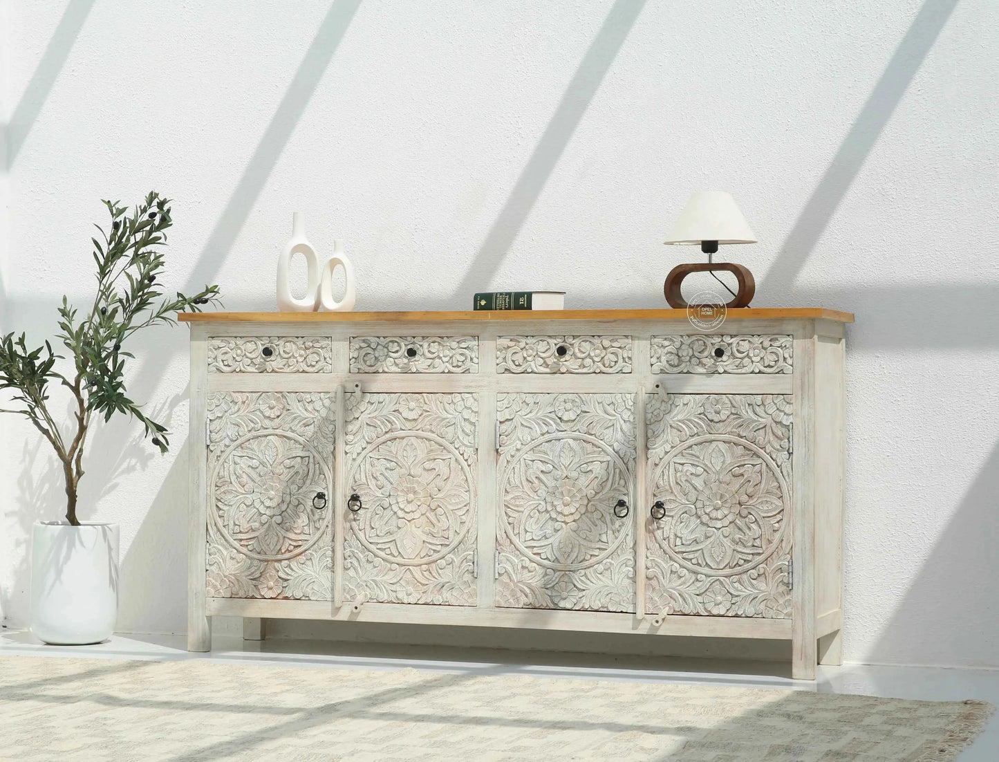 Oslo Wooden 4 Door 4 Drawer Sideboard – Solid Mango Wood | Opelhome UAE