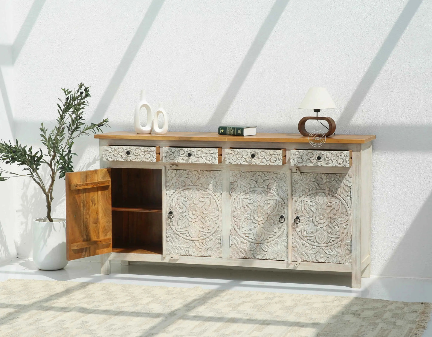 Oslo Wooden 4 Door 4 Drawer Sideboard – Solid Mango Wood | Opelhome UAE