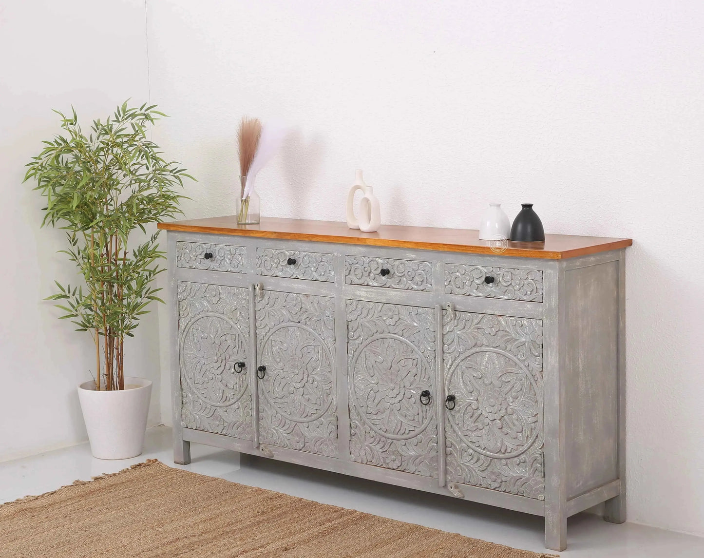 Oslo Wooden 4 Door 4 Drawer Sideboard – Solid Mango Wood | Opelhome UAE