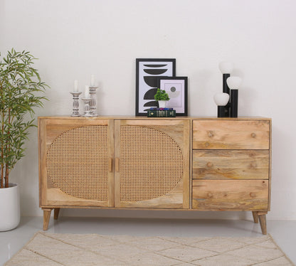 Palm  Rattan  wooden 2 door 3 drawer Sideboard - Opelhome