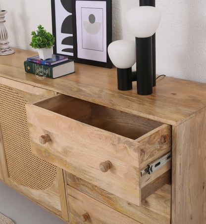 Palm  Rattan  wooden 2 door 3 drawer Sideboard - Opelhome