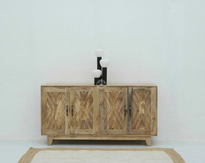 Pearl Wooden Sideboard – 4 Doors, Solid Mango Wood, Natural Finish | Opelhome UAE