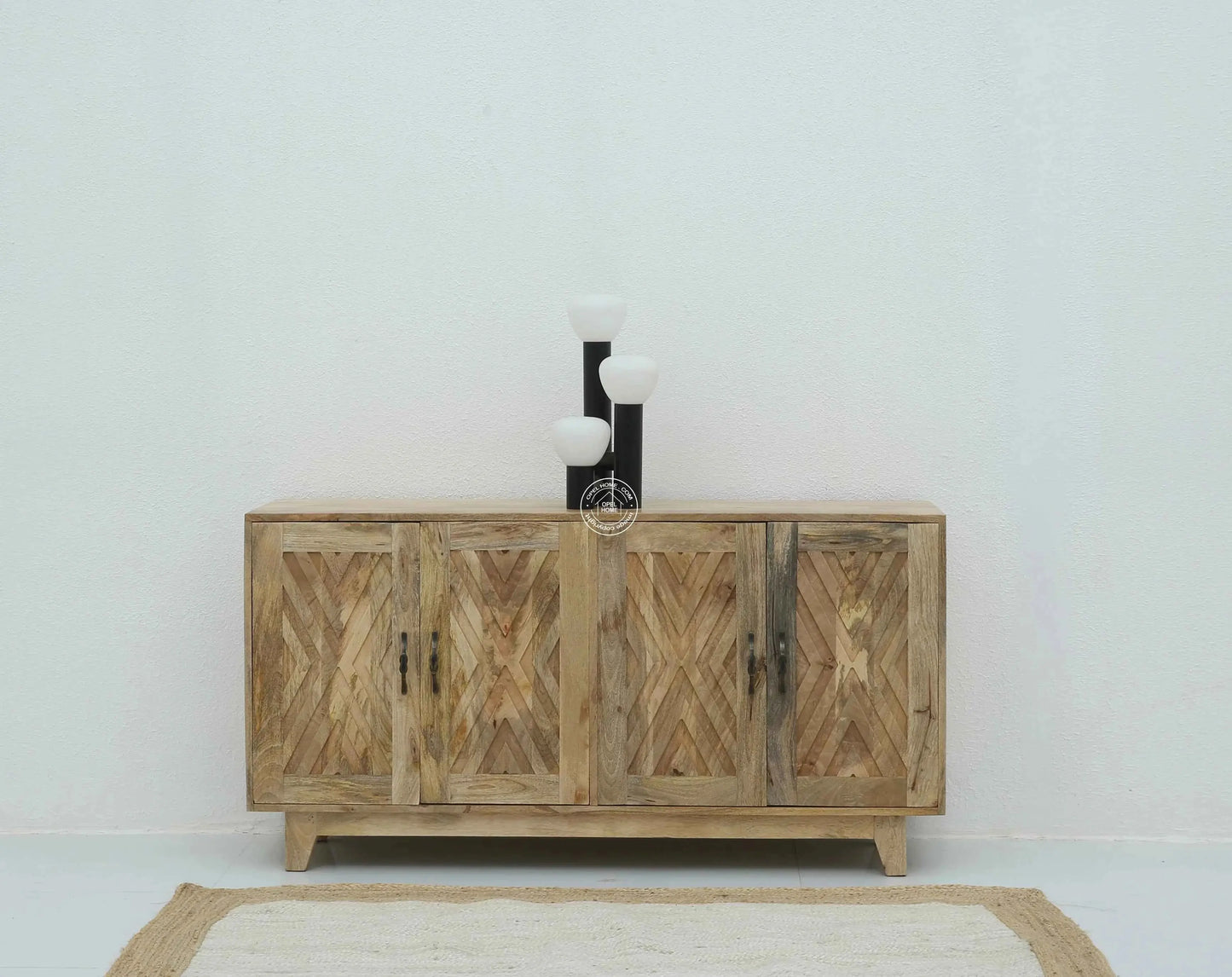 Pearl Wooden Sideboard – 4 Doors, Solid Mango Wood, Natural Finish | Opelhome UAE