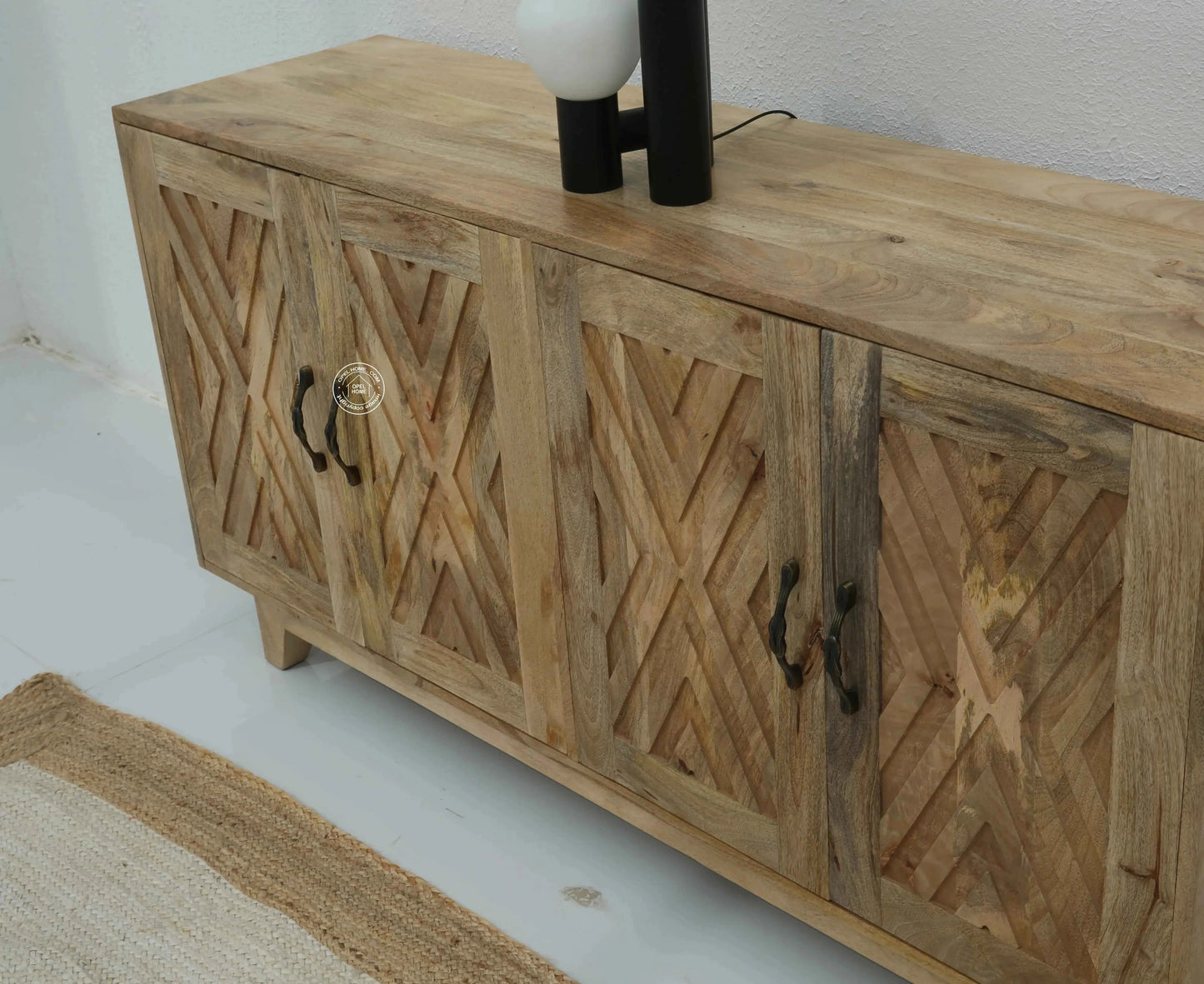 Pearl Wooden Sideboard – 4 Doors, Solid Mango Wood, Natural Finish | Opelhome UAE