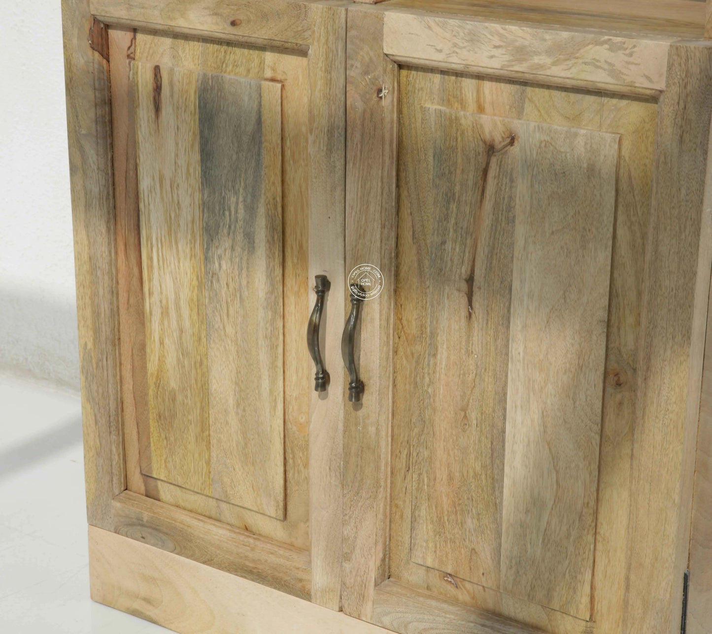 Phoenix Wooden Bar Cabinet – Solid Mango Wood, Natural Finish, Tall Storage | Opelhome UAE