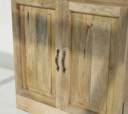 Phoenix Wooden Bar Cabinet – Solid Mango Wood, Natural Finish, Tall Storage | Opelhome UAE