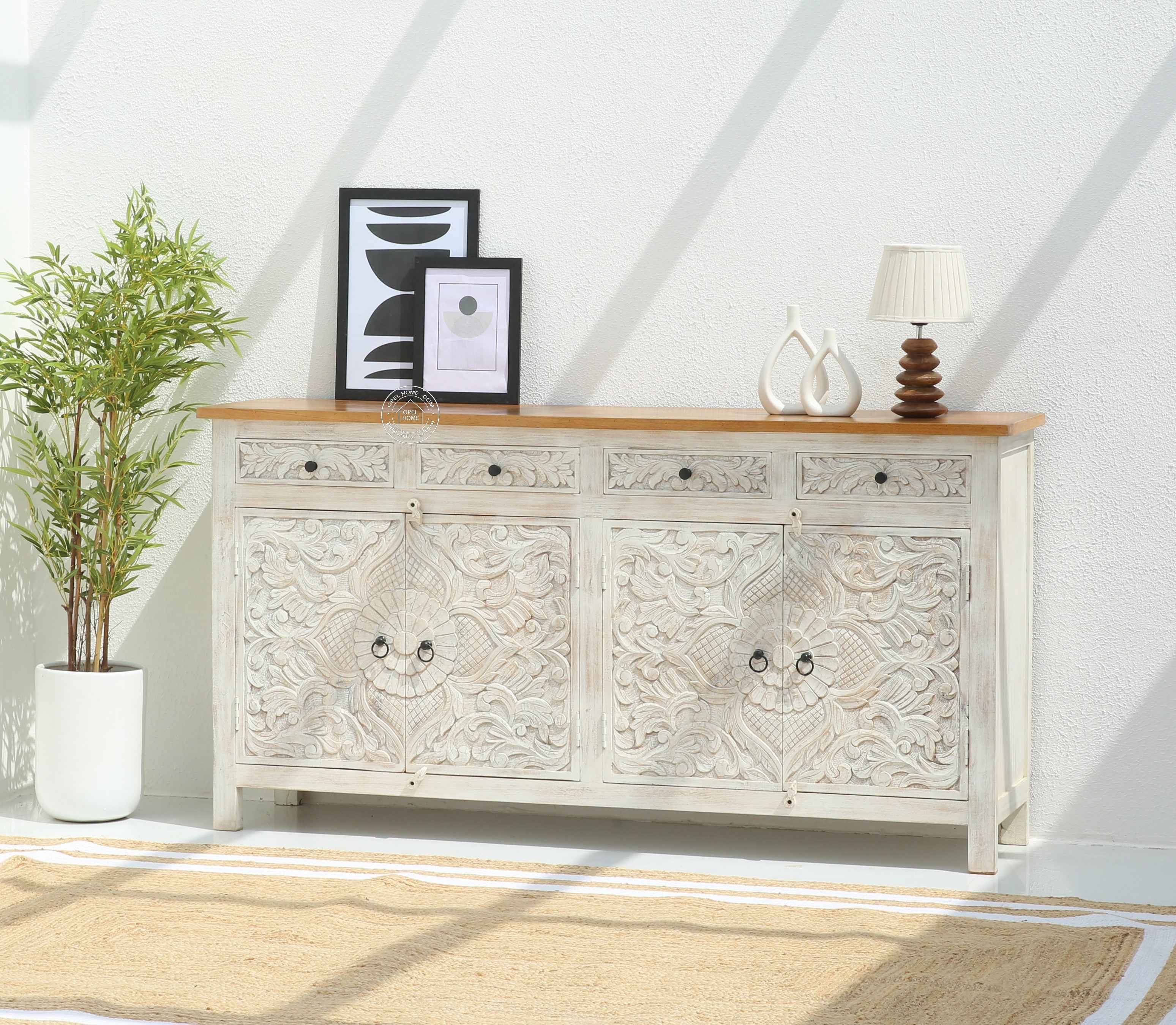 Pisty Wooden 4 Door 4 Drawer Sideboard (Multiple Color Options ...