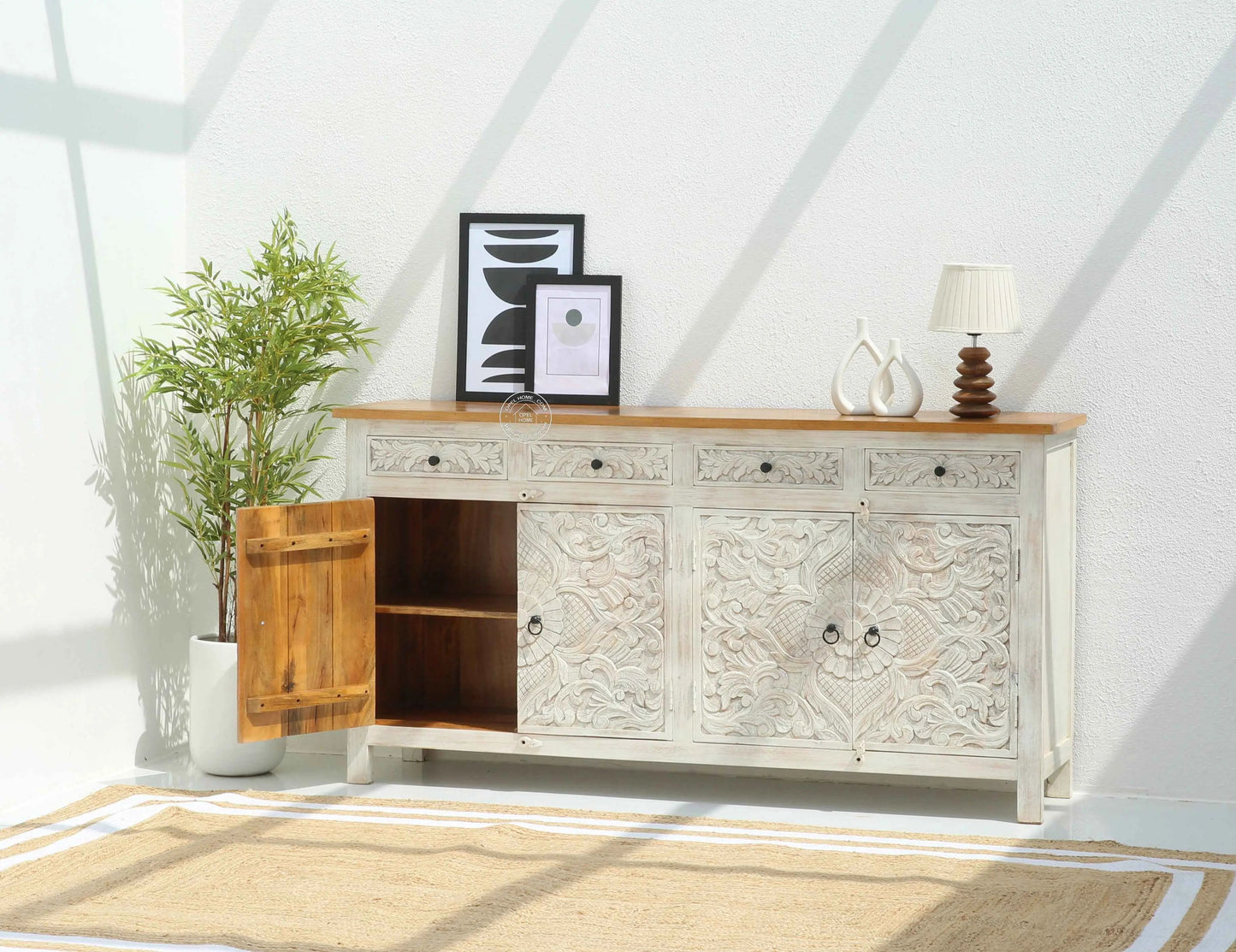 Pisty Wooden 4 Door 4 Drawer Sideboard (Multiple Color Options) | Opelhome UAE