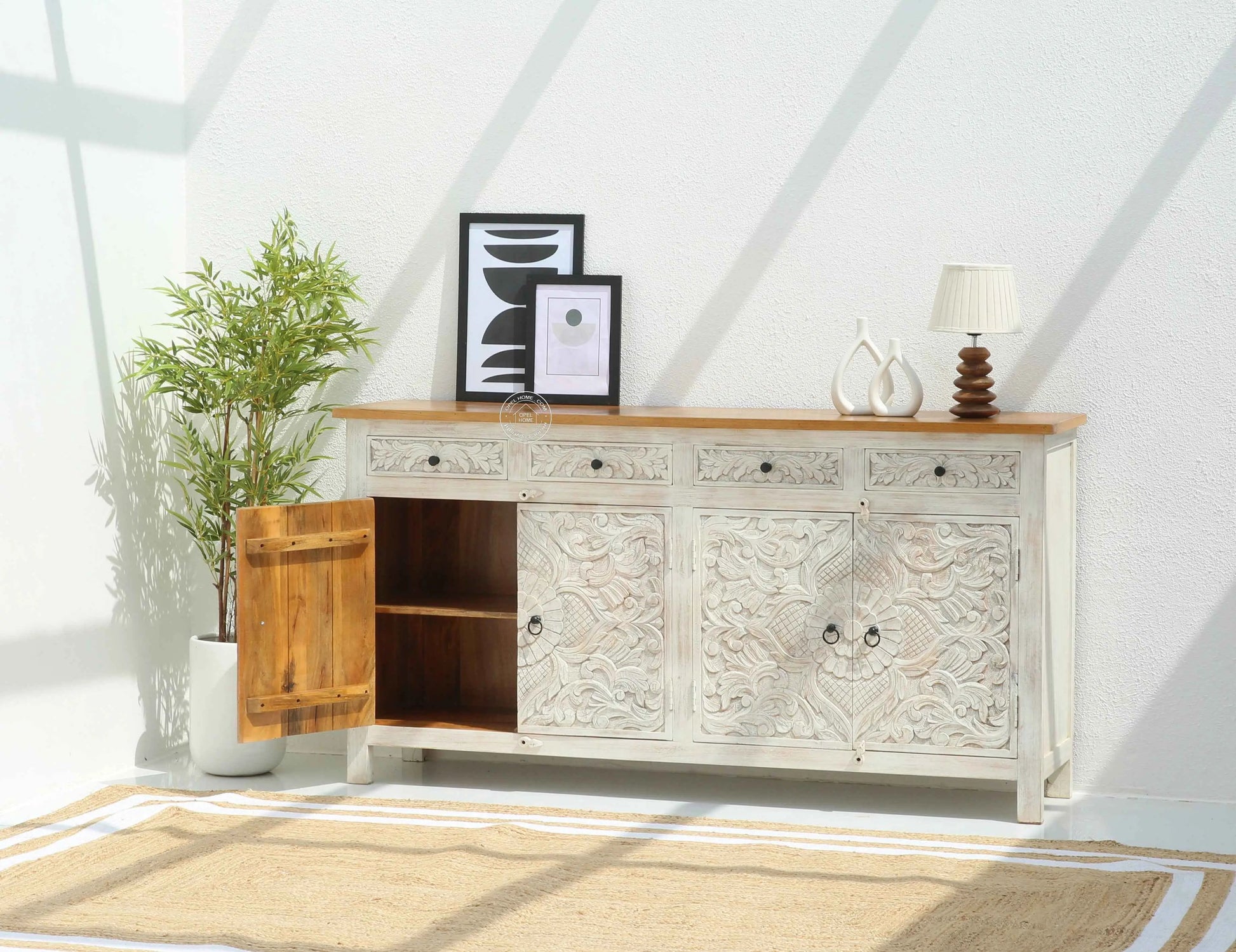 Pisty Wooden 4 Door 4 Drawer Sideboard (Multiple Color Options) | Opelhome UAE