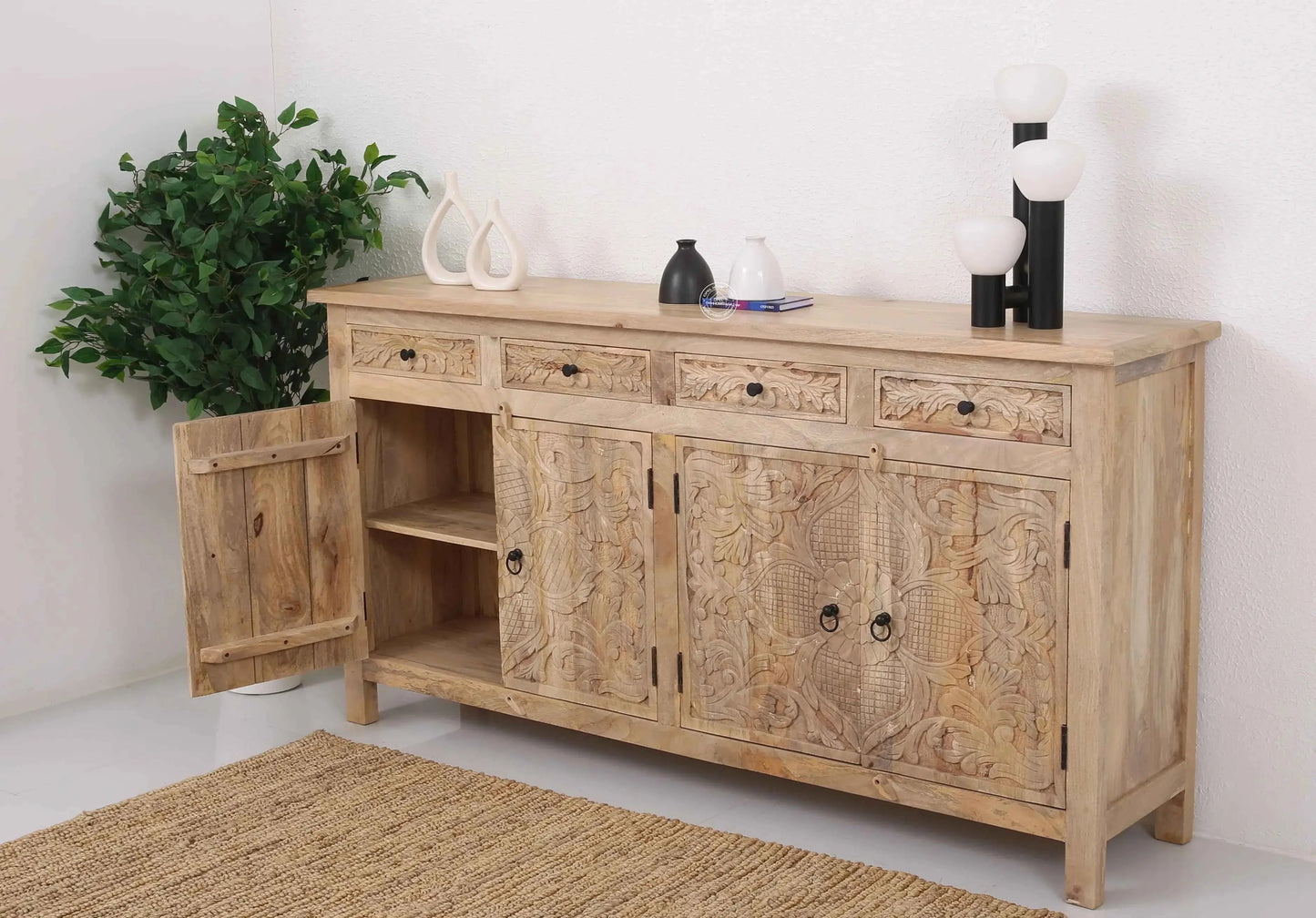 Pisty Wooden 4 Door 4 Drawer Sideboard (Multiple Color Options) | Opelhome UAE