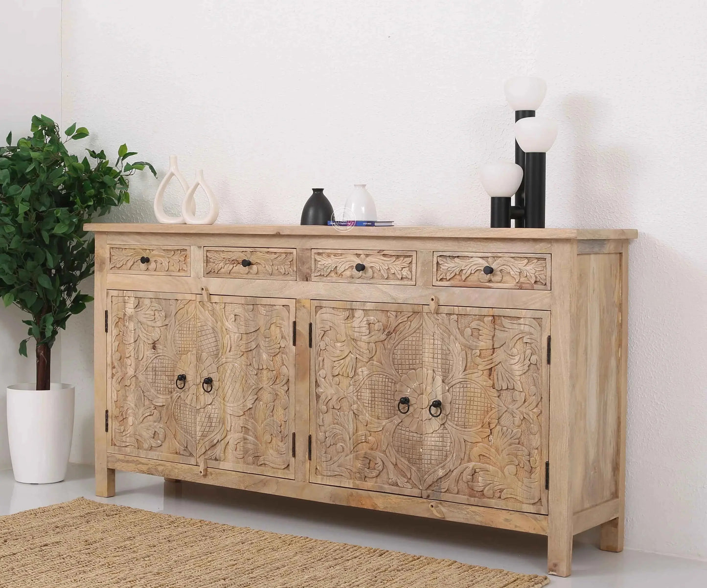 Pisty Wooden 4 Door 4 Drawer Sideboard (Multiple Color Options) | Opelhome UAE