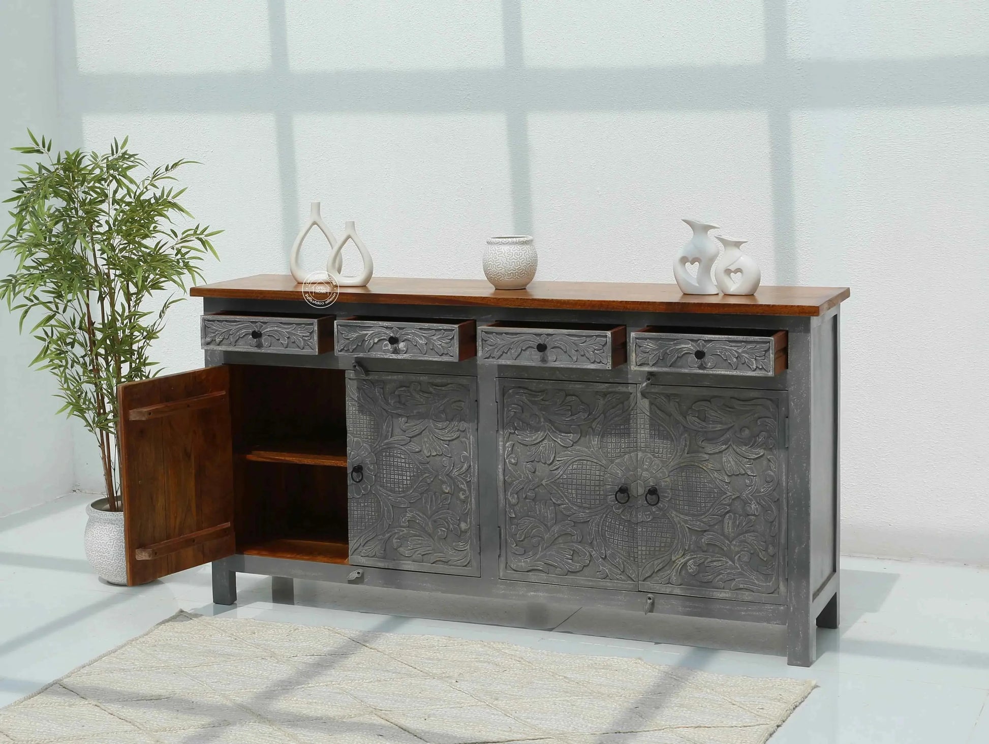 Pisty Wooden 4 Door 4 Drawer Sideboard (Multiple Color Options) | Opelhome UAE