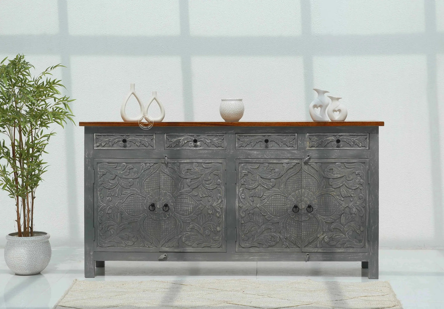 Pisty Wooden 4 Door 4 Drawer Sideboard (Multiple Color Options) | Opelhome UAE