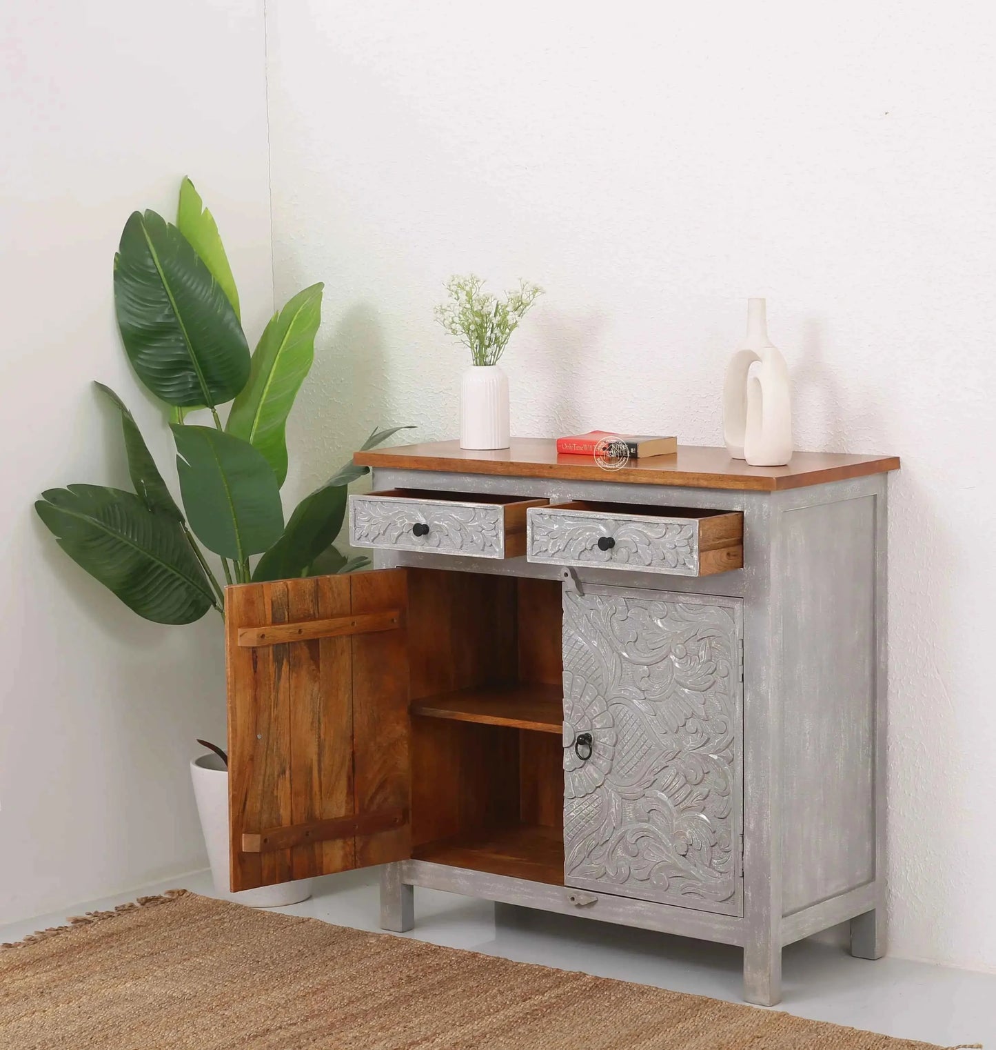 Pisty wooden 2 door 2 drawer cabinet (Multiple Colors Options)