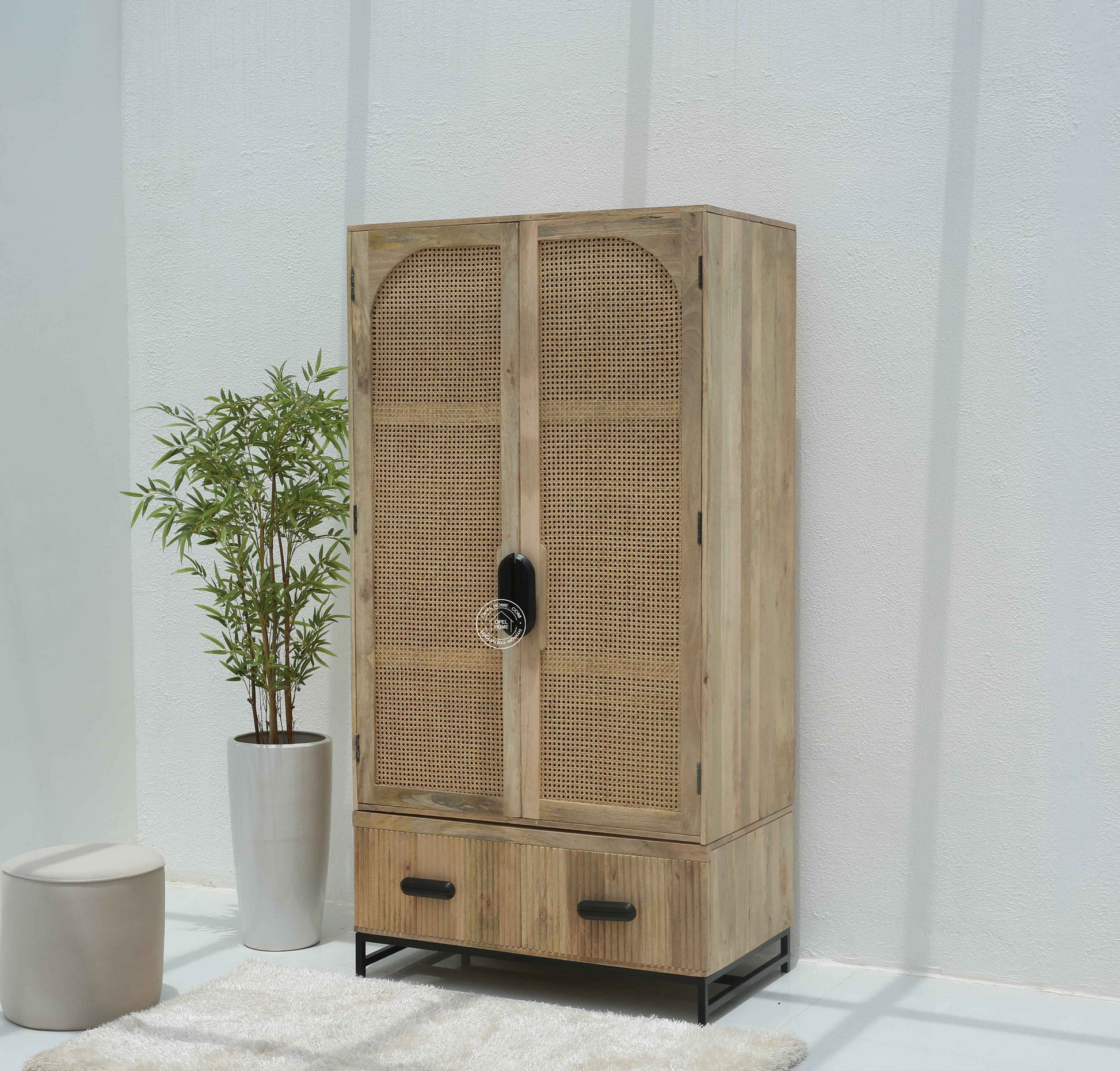 Planke Rattan Closet – 1 Drawer, Solid Mango Wood, Natural Finish | Opelhome UAE