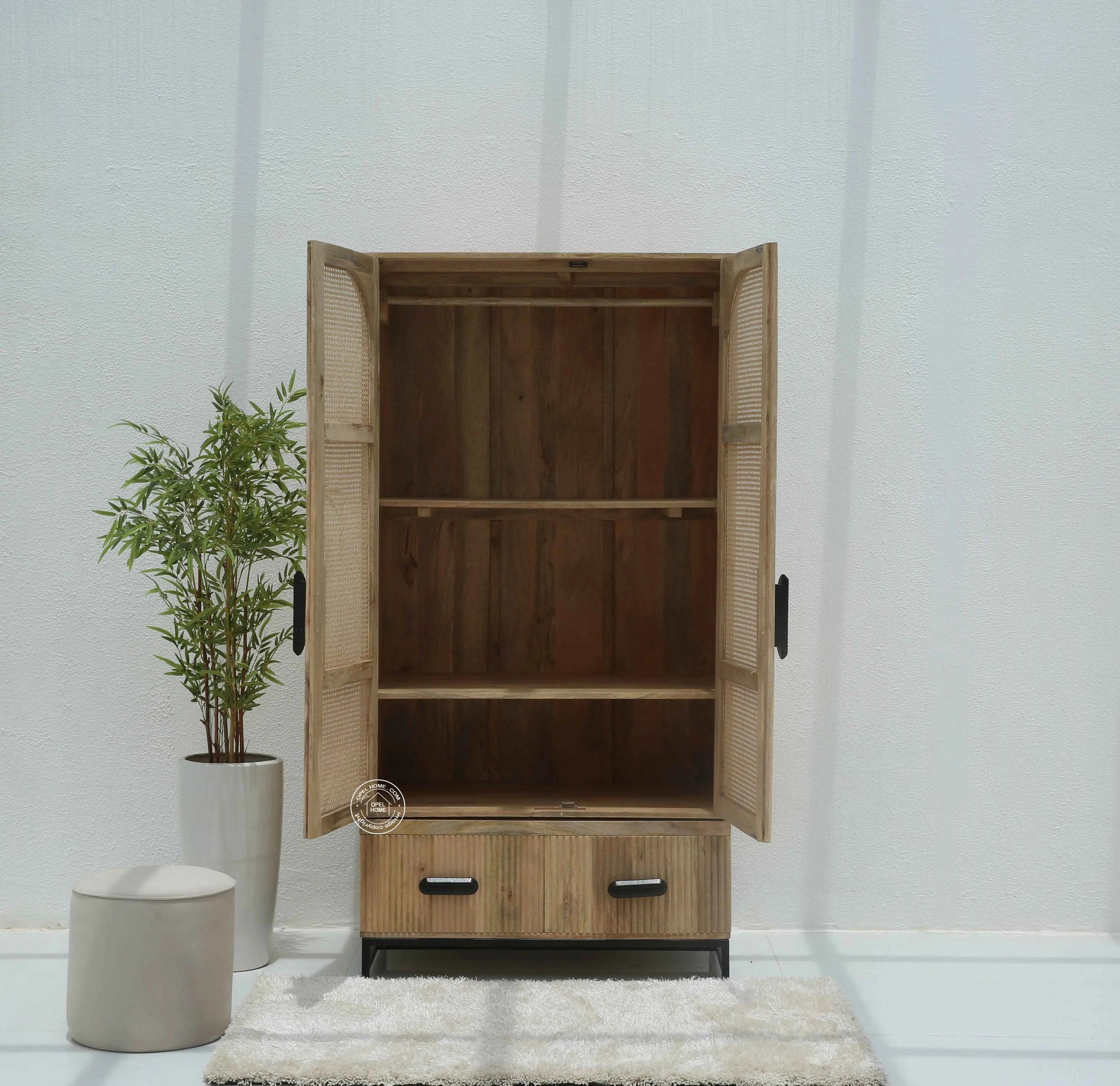 Planke Rattan Closet – 1 Drawer, Solid Mango Wood, Natural Finish | Opelhome UAE
