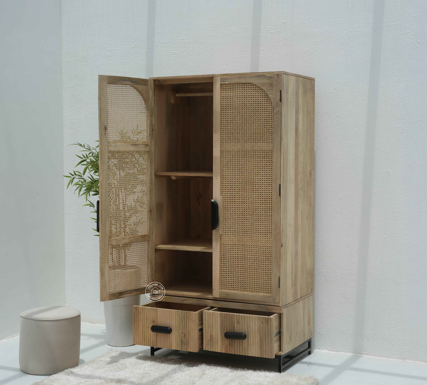 Planke Rattan Closet – 1 Drawer, Solid Mango Wood, Natural Finish | Opelhome UAE