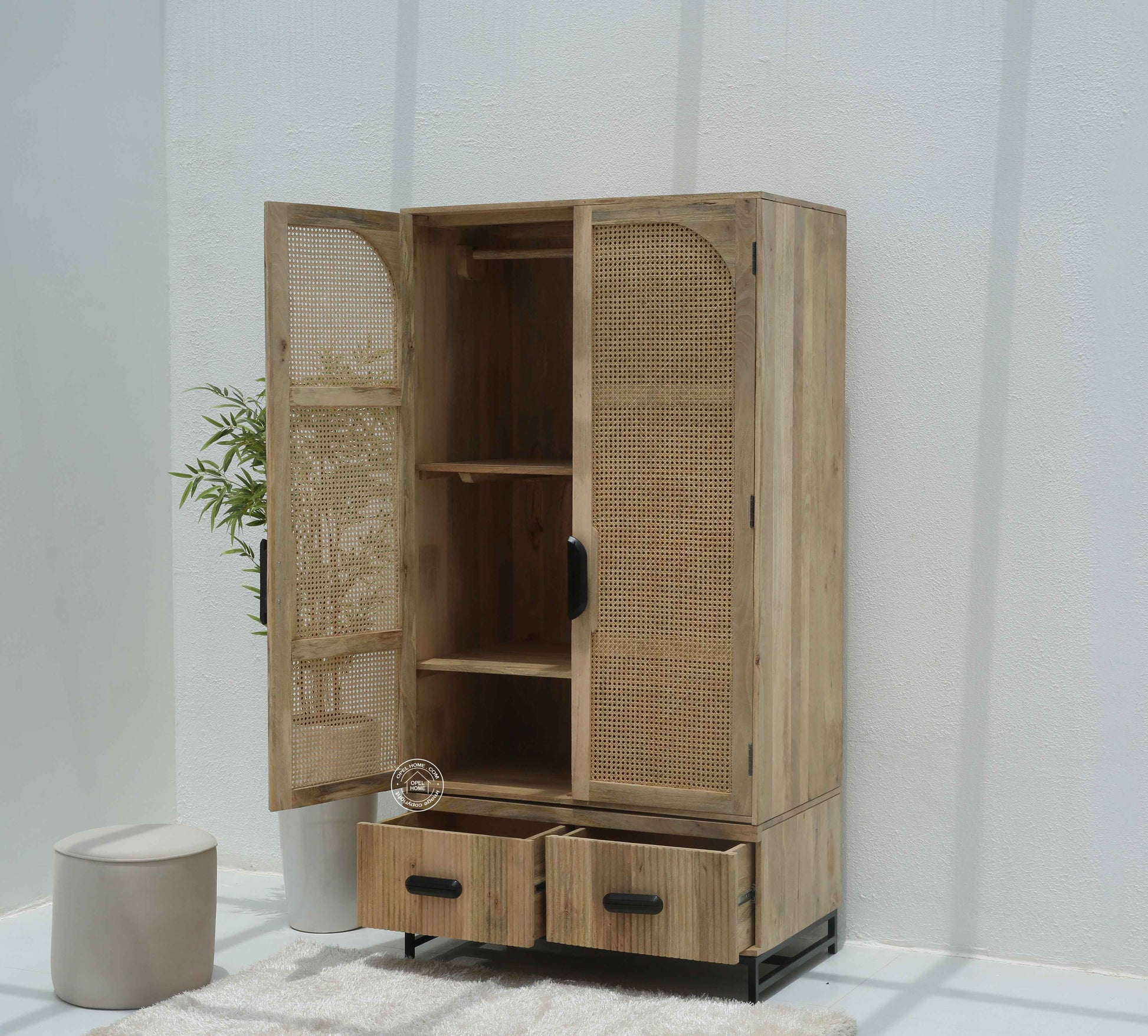 Planke Rattan Closet – 1 Drawer, Solid Mango Wood, Natural Finish | Opelhome UAE