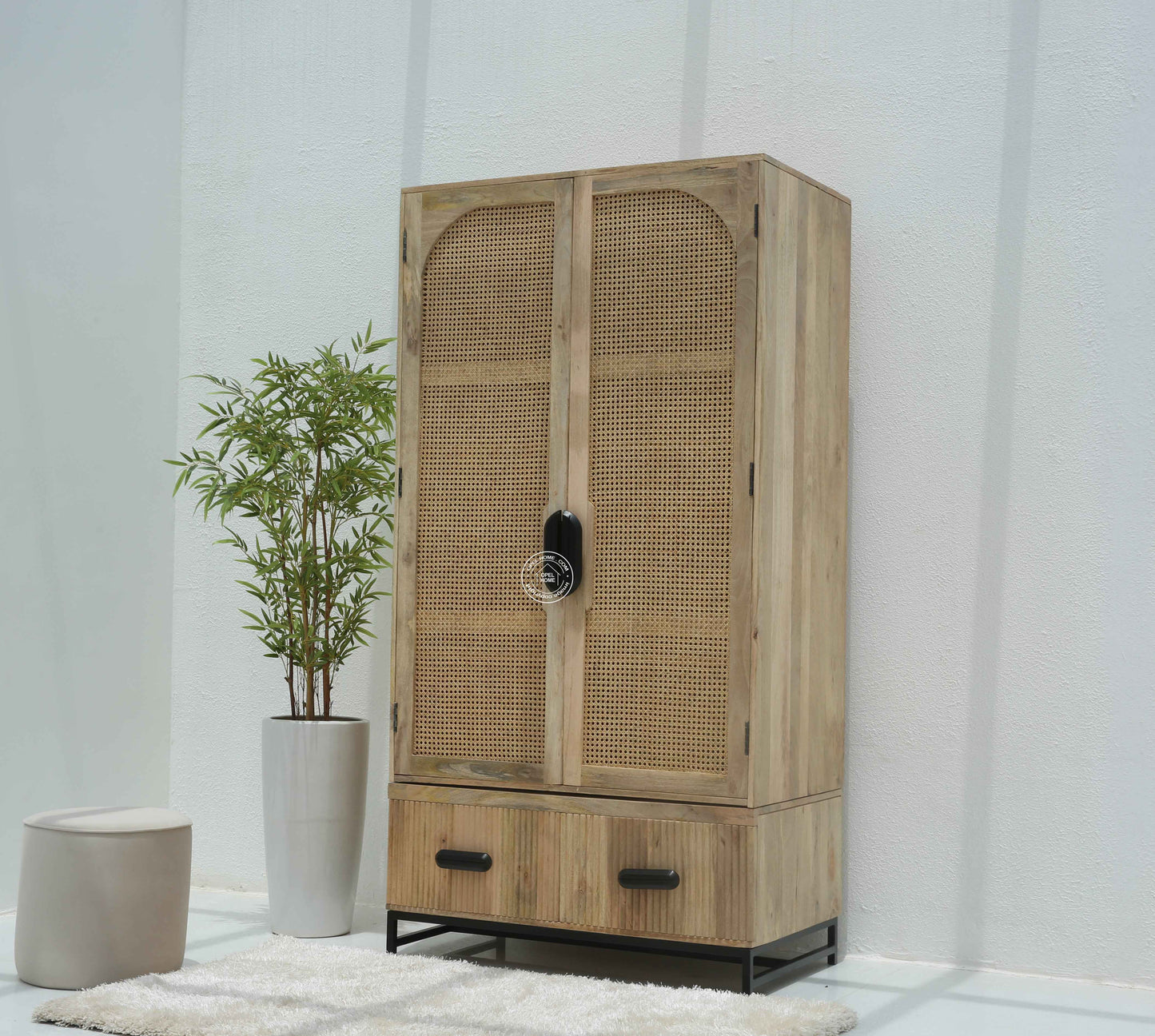 Planke Rattan Closet – 1 Drawer, Solid Mango Wood, Natural Finish | Opelhome UAE
