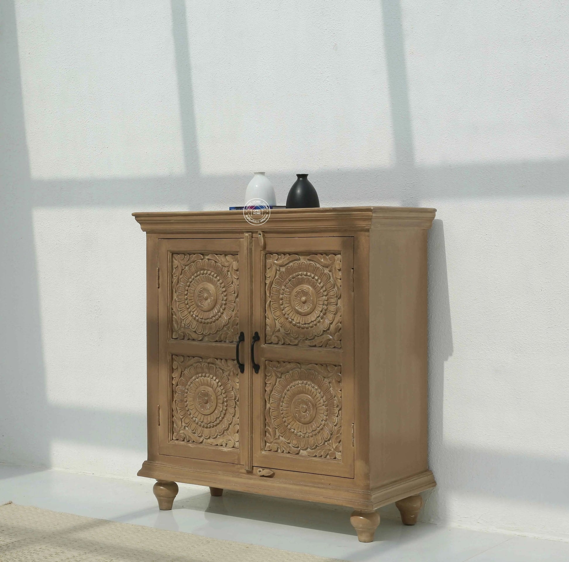 Qset Wooden 2 Door Carved Cabinet