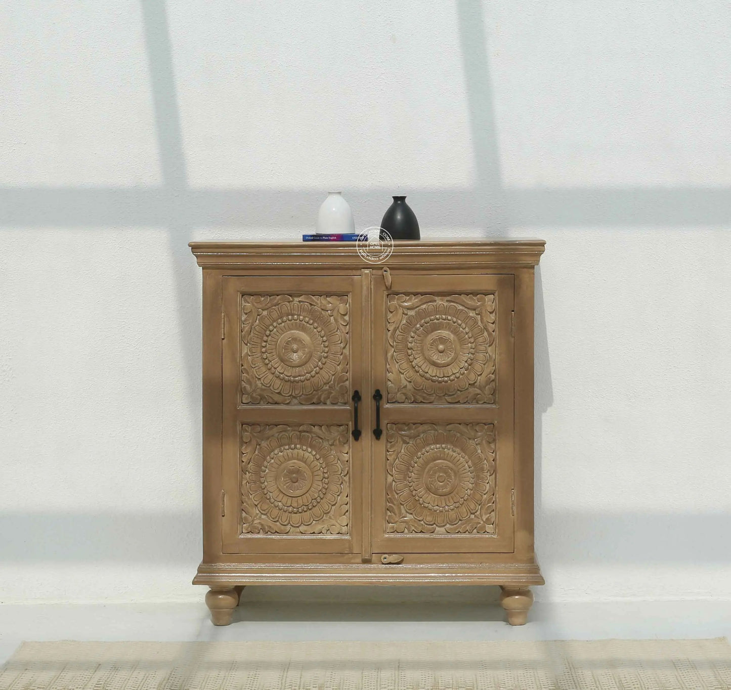 Qset Wooden 2 Door Carved Cabinet