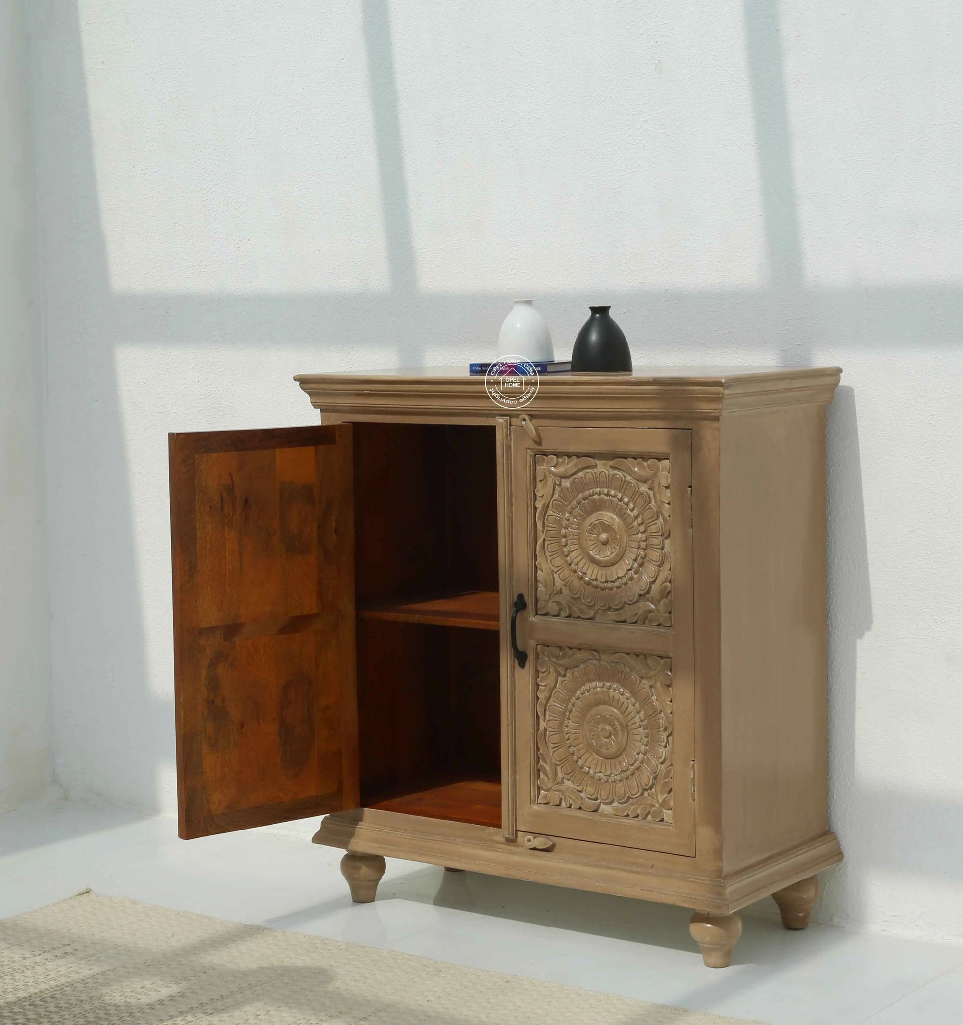 Qset Wooden 2 Door Carved Cabinet