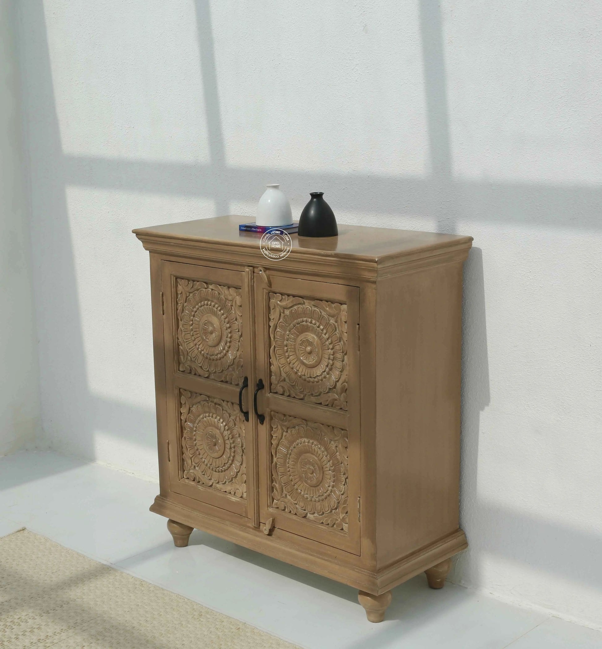 Qset Wooden 2 Door Carved Cabinet