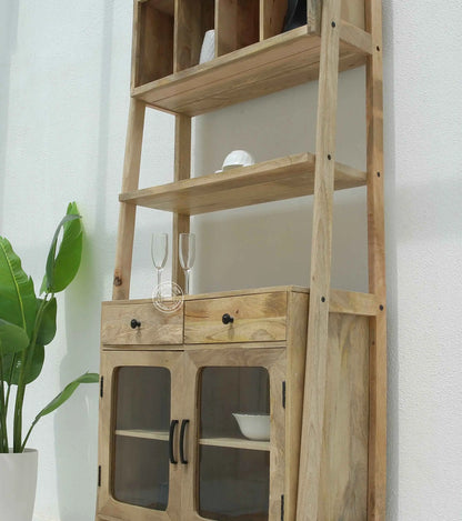 Raya Wooden Display Cabinet – Solid Mango Wood, Natural Finish, Kitchen Storage | Opelhome UAE