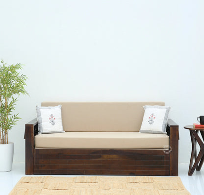 Reva Wooden Sofa cum Bed With Storage – Solid Rose Wood, Walnut Finish | Opelhome UAE - Opelhome