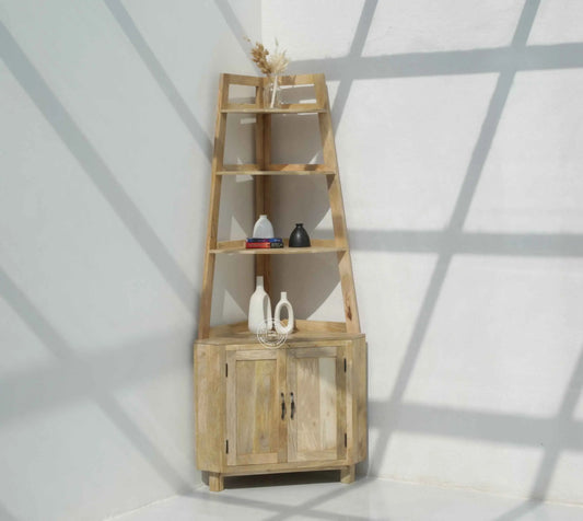 Rison Corner Wooden Display Shelf – Solid Mango Wood | Opelhome UAE
