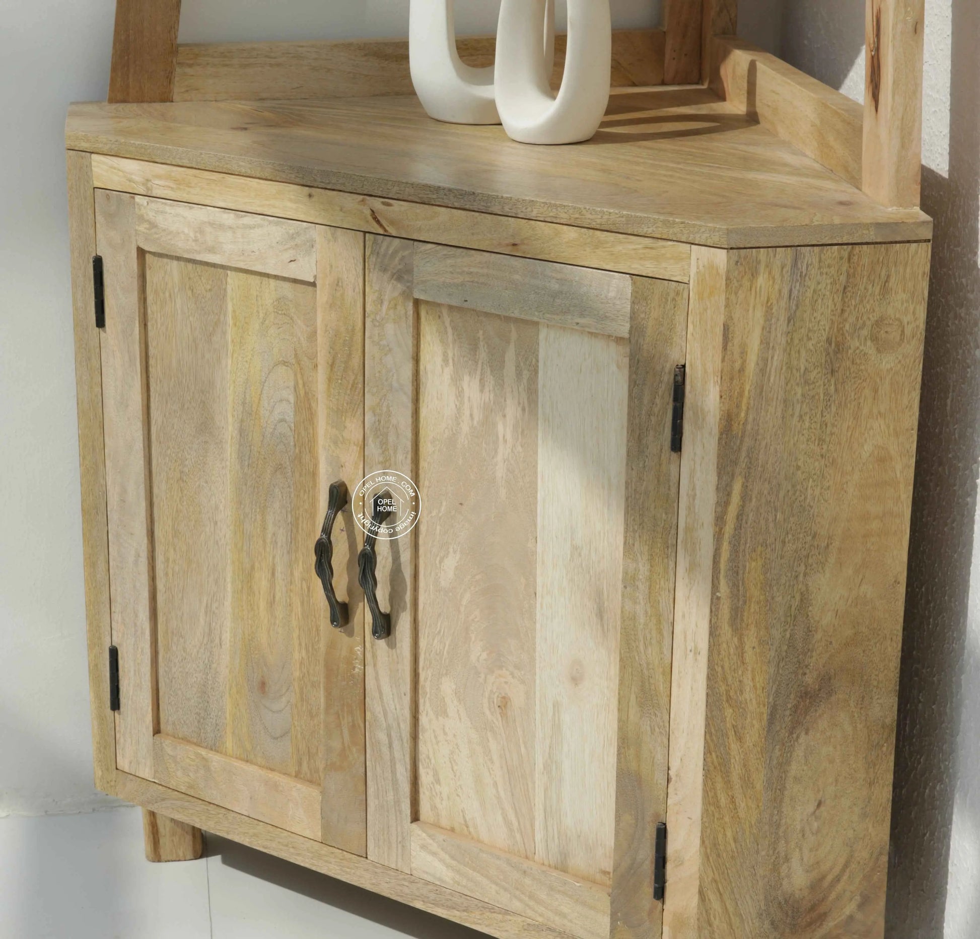 Rison Corner Wooden Display Shelf – Solid Mango Wood | Opelhome UAE