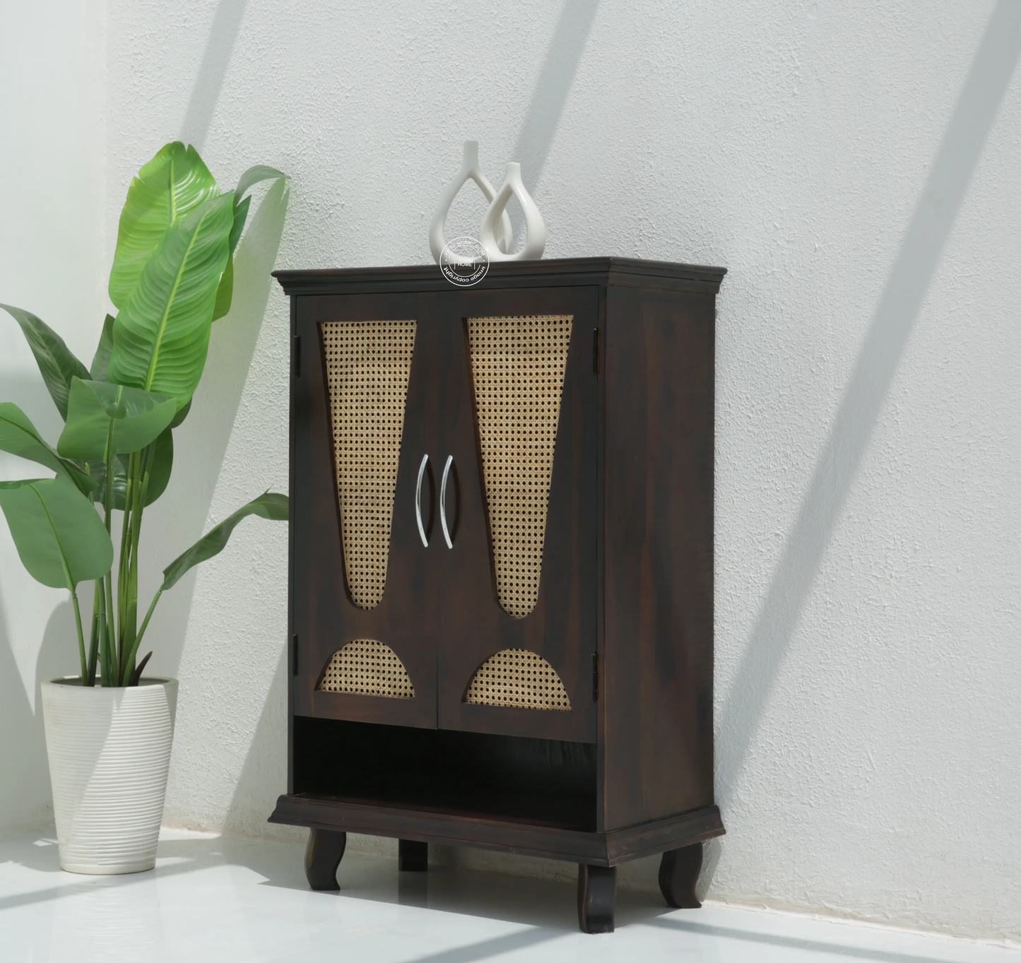 Roper Rattan Shoe Rack – Solid Rose Wood, Walnut Finish | Opelhome UAE - Opelhome