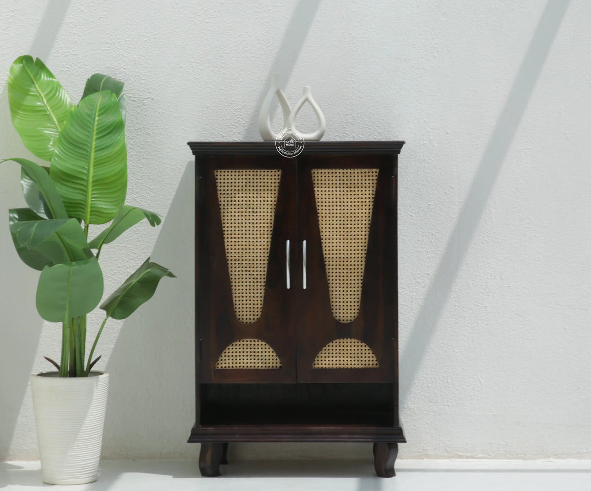 Roper Rattan Shoe Rack – Solid Rose Wood, Walnut Finish | Opelhome UAE - Opelhome