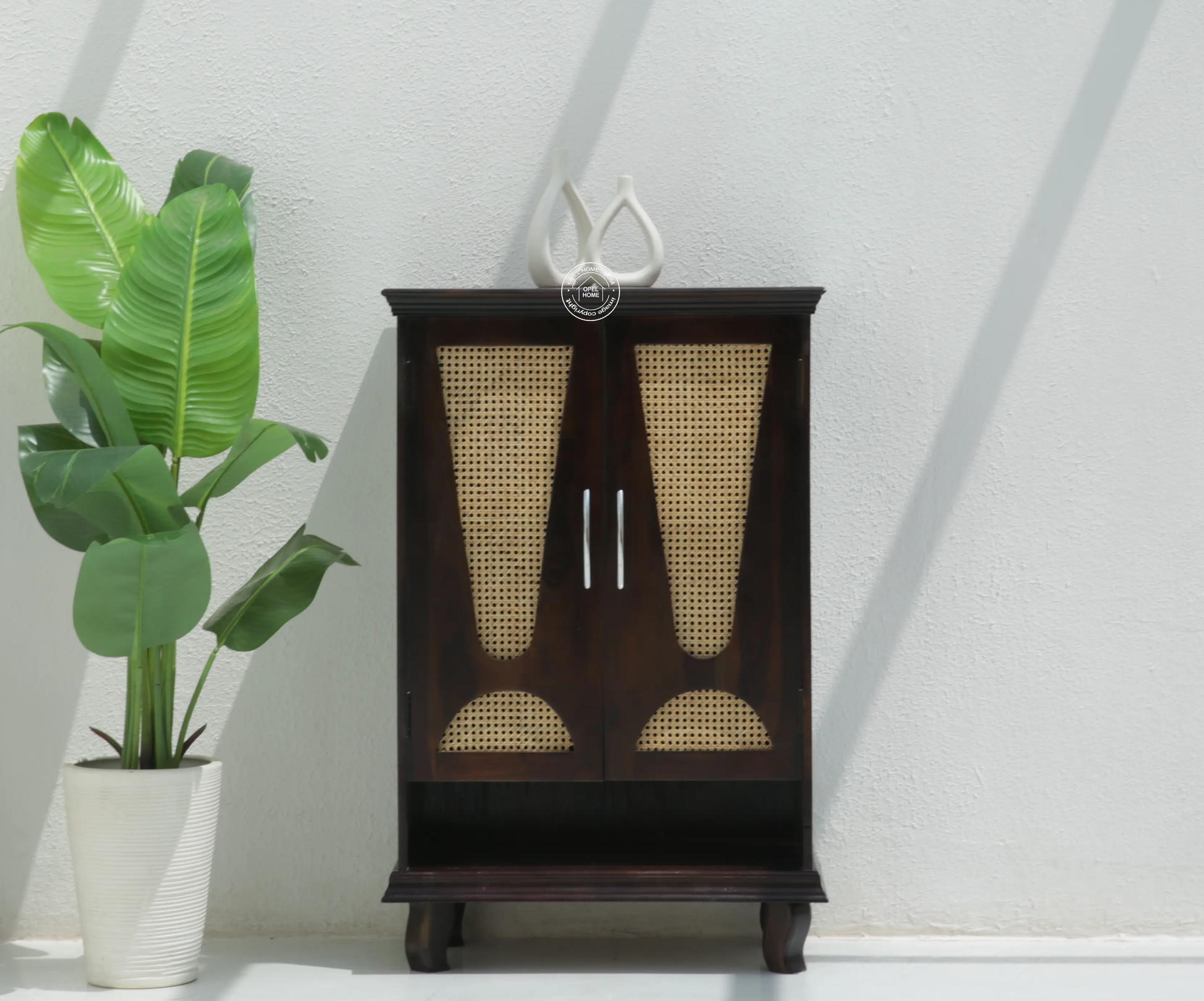 Roper Rattan Shoe Rack – Solid Rose Wood, Walnut Finish | Opelhome UAE - Opelhome