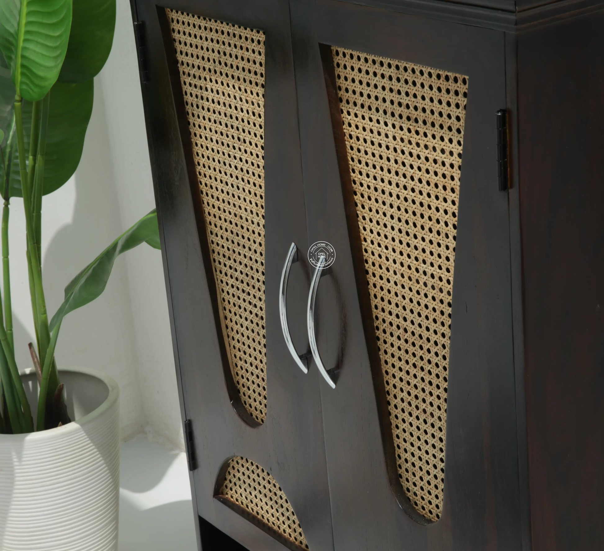 Roper Rattan Shoe Rack – Solid Rose Wood, Walnut Finish | Opelhome UAE - Opelhome